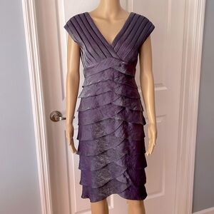 Adrianna Papell‎ Purple Shutter Pleat Cocktail Sleeveless Tiered Flutter Lined